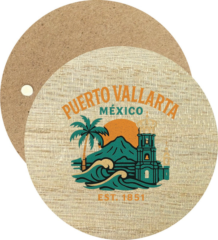 Puerto Vallarta Mexico Vintage Design Souvenir Round Wooden 2.5"Fridge Magnet 