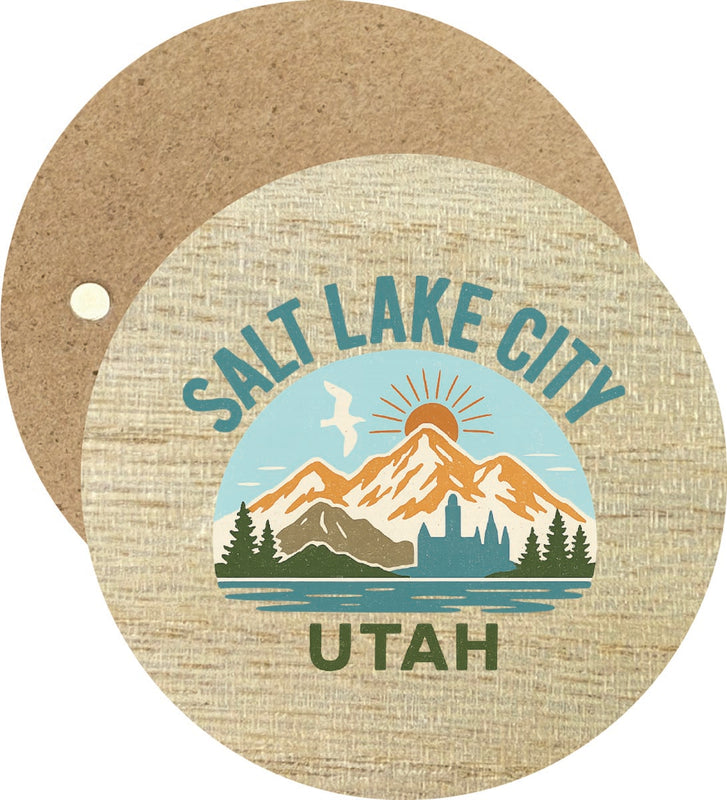 Salt Lake City Utah Vintage Design Souvenir Round Wooden 2.5"Fridge Magnet 