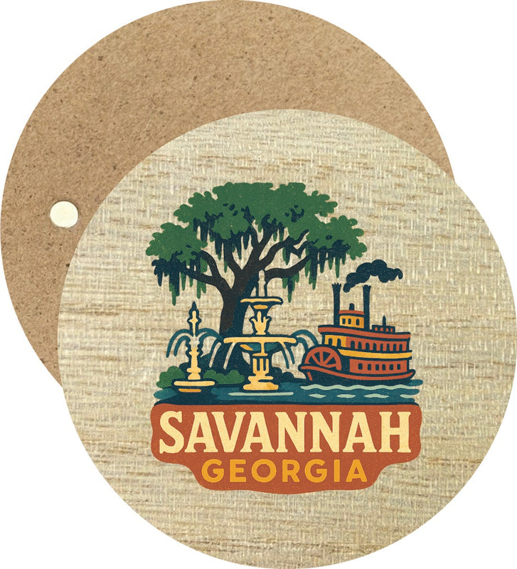Savannah Georgia Vintage Design Souvenir Round Wooden 2.5"Fridge Magnet 