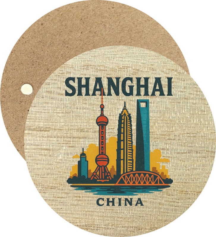 Shanghai China Vintage Design Souvenir Round Wooden 2.5"Fridge Magnet 