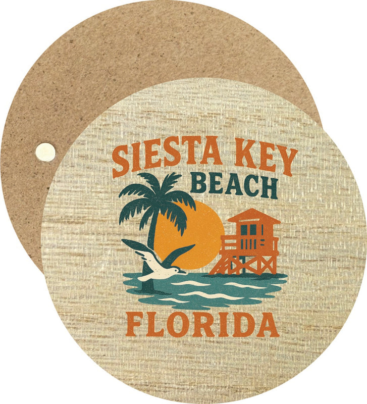 Siesta Key Beach Florida Vintage Design Souvenir Round Wooden 2.5"Fridge Magnet 