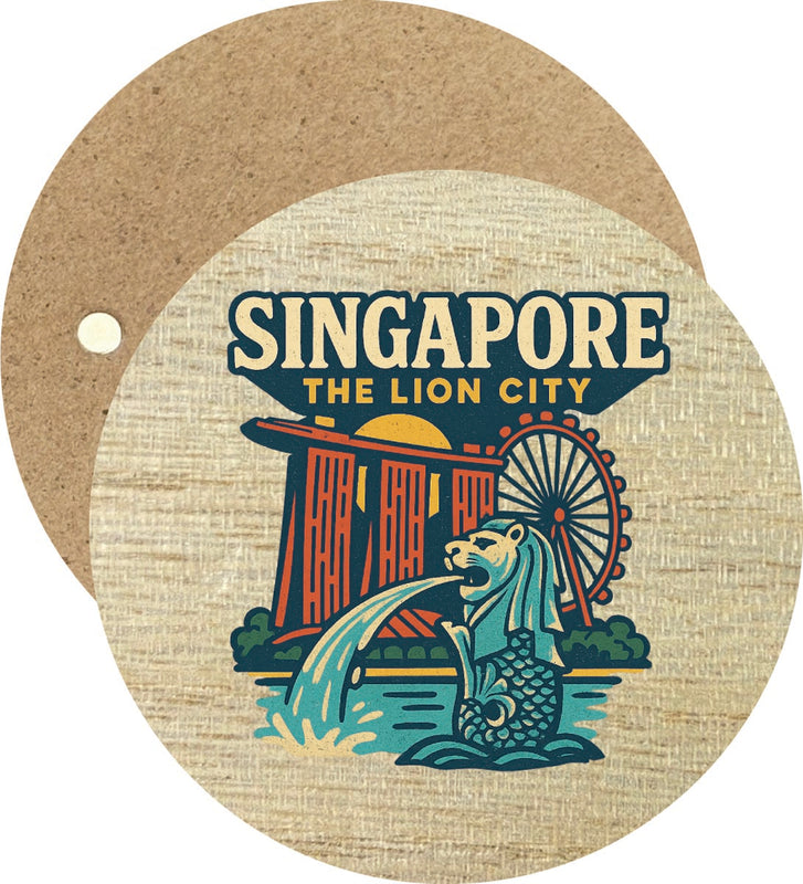Singapore Vintage Design Souvenir Round Wooden 2.5"Fridge Magnet 