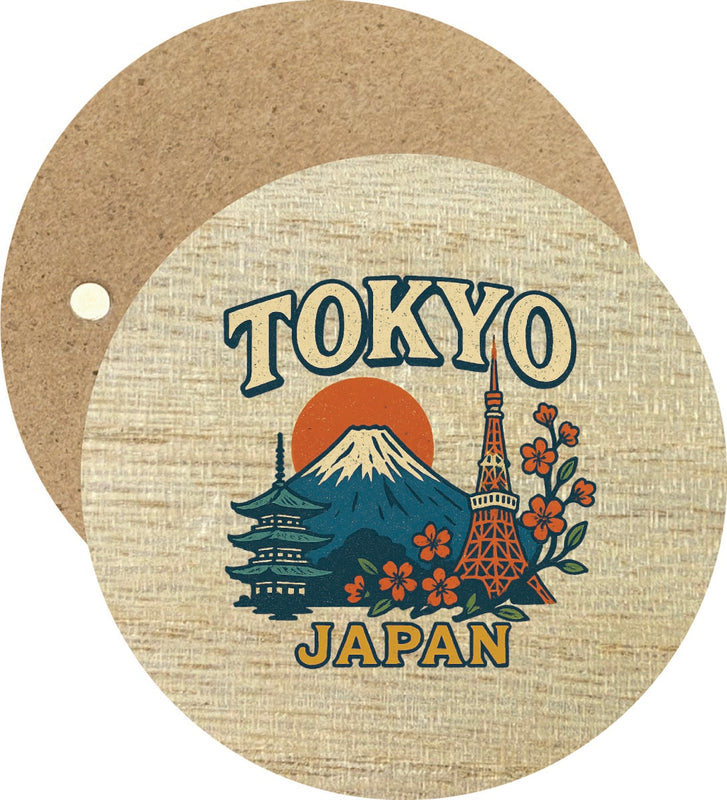 Tokyo Japan Vintage Design Souvenir Round Wooden 2.5"Fridge Magnet 