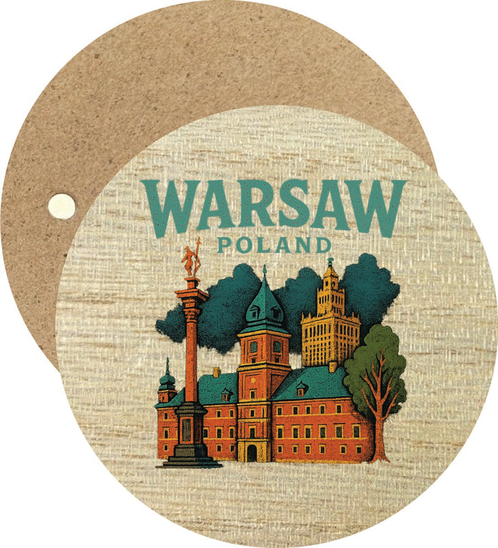 Warsaw Poland Vintage Design Souvenir Round Wooden 2.5"Fridge Magnet 