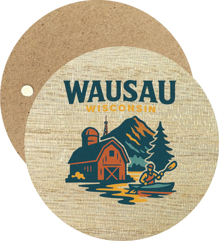 Wausau Wisconsin Vintage Design Souvenir Round Wooden 2.5"Fridge Magnet 
