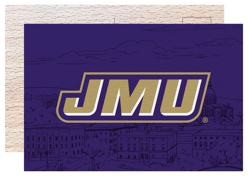 James Madison Dukes Officially Licensed 4x6" Wooden Postcard with Full Color Design 