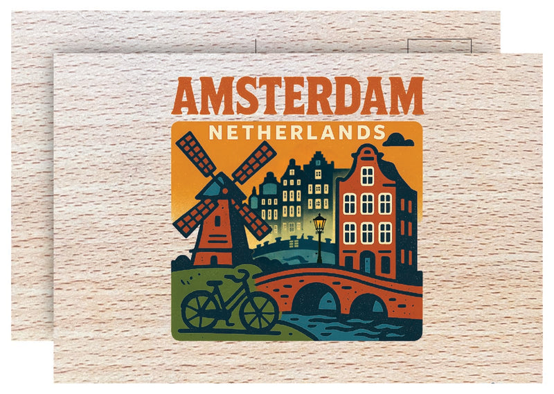 Amsterdam Netherlands Vintage Full Color Vintage Design 4 x 6 Souvenir Wood Postcard