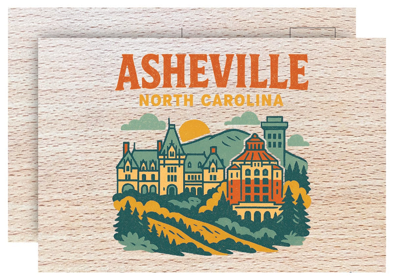 Asheville North Carolina Vintage Full Color Vintage Design 4 x 6 Souvenir Wood Postcard