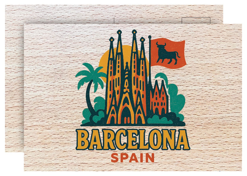 Barcelona Spain Vintage Full Color Vintage Design 4 x 6 Souvenir Wood Postcard