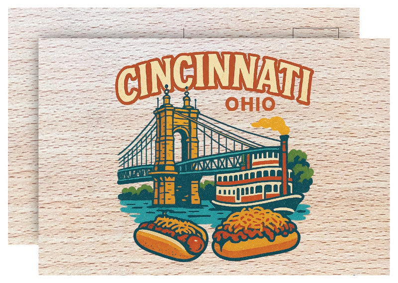 Cincinnati Ohio Vintage Full Color Vintage Design 4 x 6 Souvenir Wood Postcard
