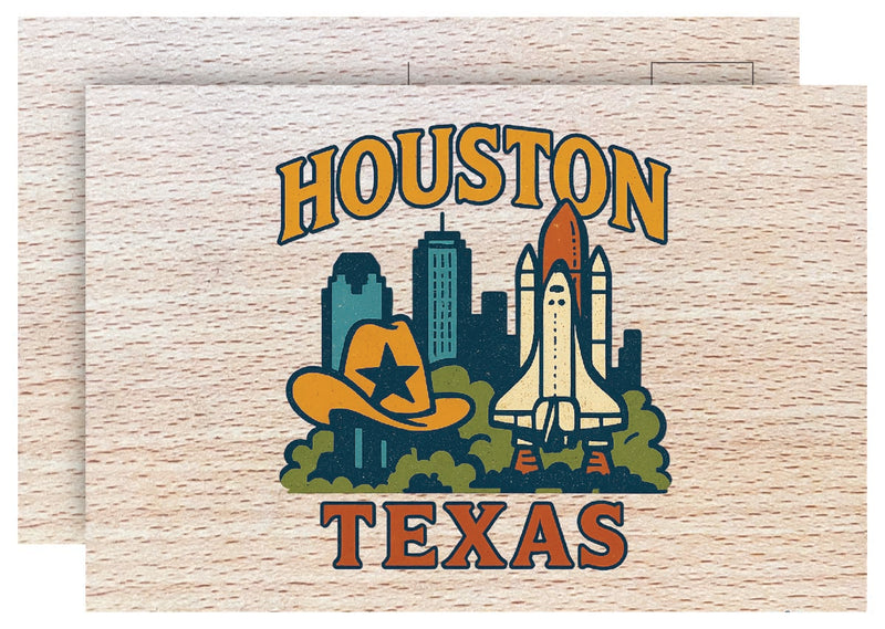 Houston Texas Vintage Full Color Vintage Design 4 x 6 Souvenir Wood Postcard