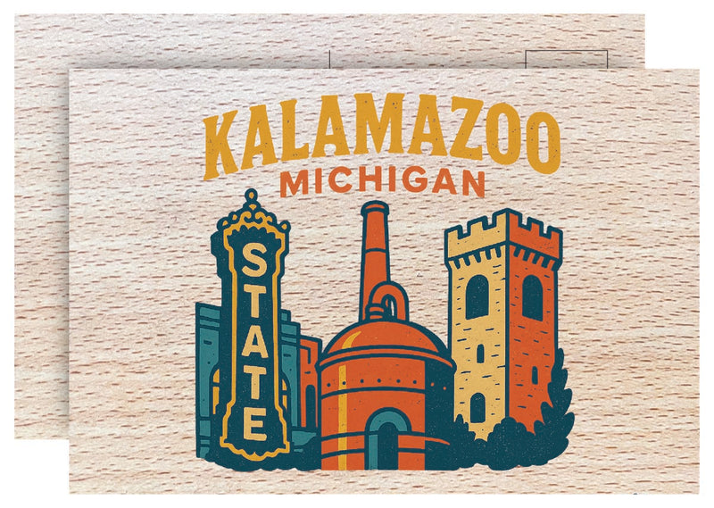 Kalamazoo Michigan Vintage Full Color Vintage Design 4 x 6 Souvenir Wood Postcard