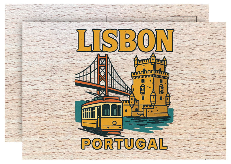 Lisbon Portugal Vintage Full Color Vintage Design 4 x 6 Souvenir Wood Postcard