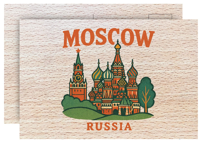 Moscow Russia Vintage Full Color Vintage Design 4 x 6 Souvenir Wood Postcard