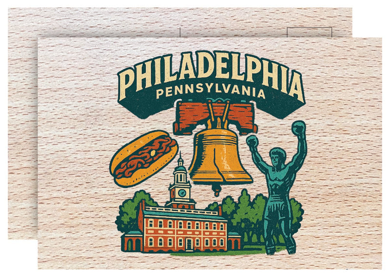 Philadelphia Pennsylvania Vintage Full Color Vintage Design 4 x 6 Souvenir Wood Postcard