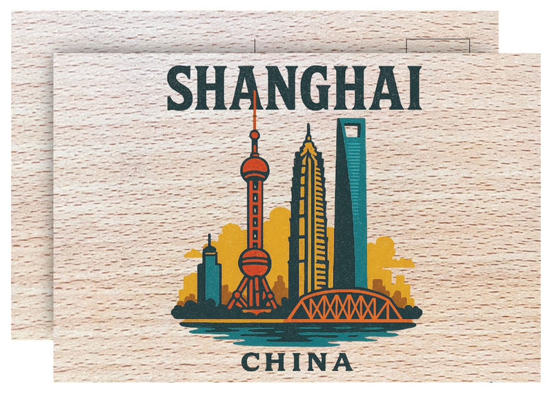 Shanghai China Vintage Full Color Vintage Design 4 x 6 Souvenir Wood Postcard