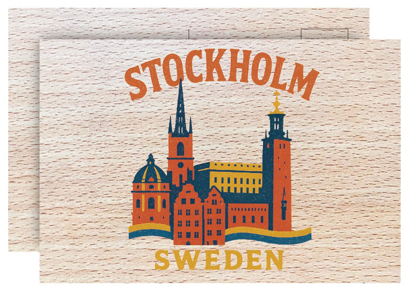 Stockholm Sweden Vintage Full Color Vintage Design 4 x 6 Souvenir Wood Postcard