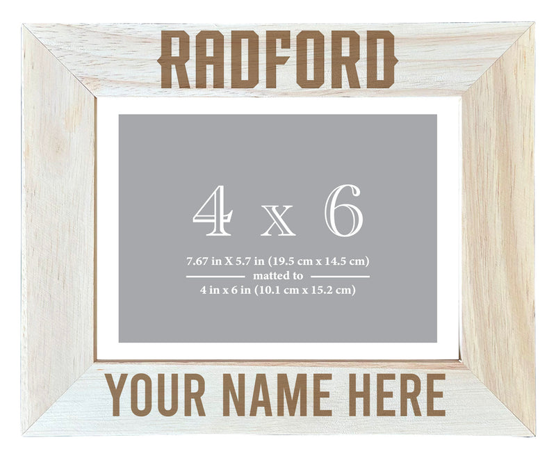Radford University Highlanders Customizable Wooden Photo Frame Matted 4"x 6" Officially Licensed Collegiate Product Engraved