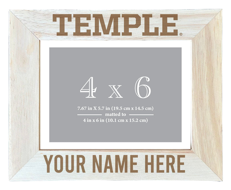 Temple University Customizable Wooden Photo Frame Matted 4"x 6" Officially Licensed Collegiate Product Engraved