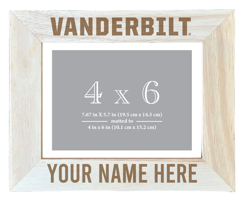 Vanderbilt University Customizable Wooden Photo Frame Matted 4"x 6" Officially Licensed Collegiate Product Engraved