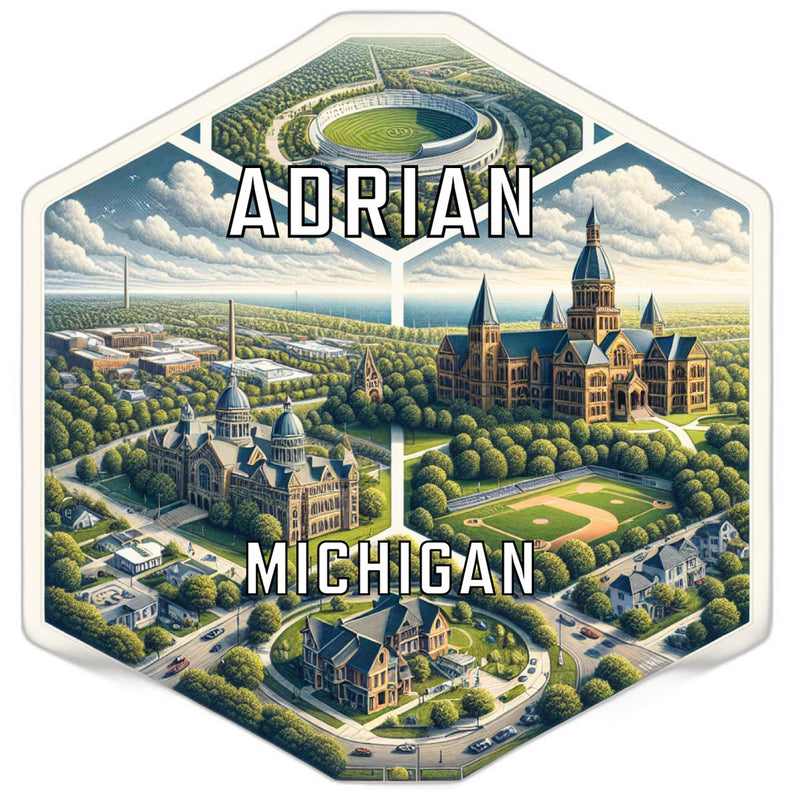 Adrian Michigan Souvenir Travel Destination Die Cut Hexagon Fridge Magnet 6-Inch