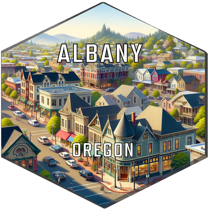 Albany Oregon Souvenir Travel Destination Die Cut Hexagon Fridge Magnet 2-Inch