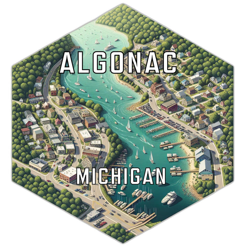 Algonac Michigan Souvenir Travel Destination Die Cut Hexagon Fridge Magnet 2-Inch