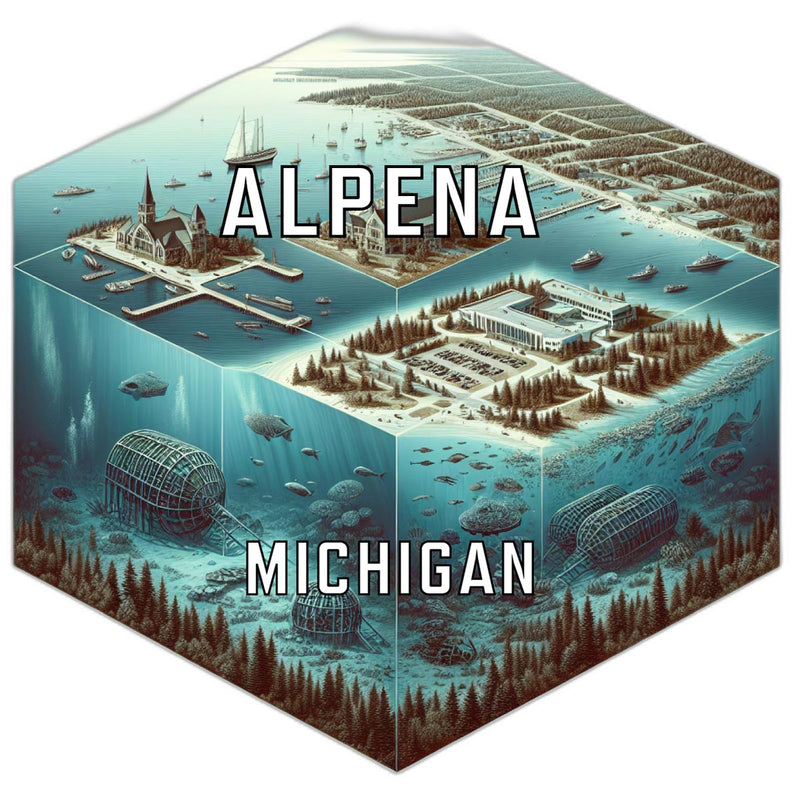 Alpena Michigan Souvenir Travel Destination Die Cut Hexagon Fridge Magnet 2-Inch