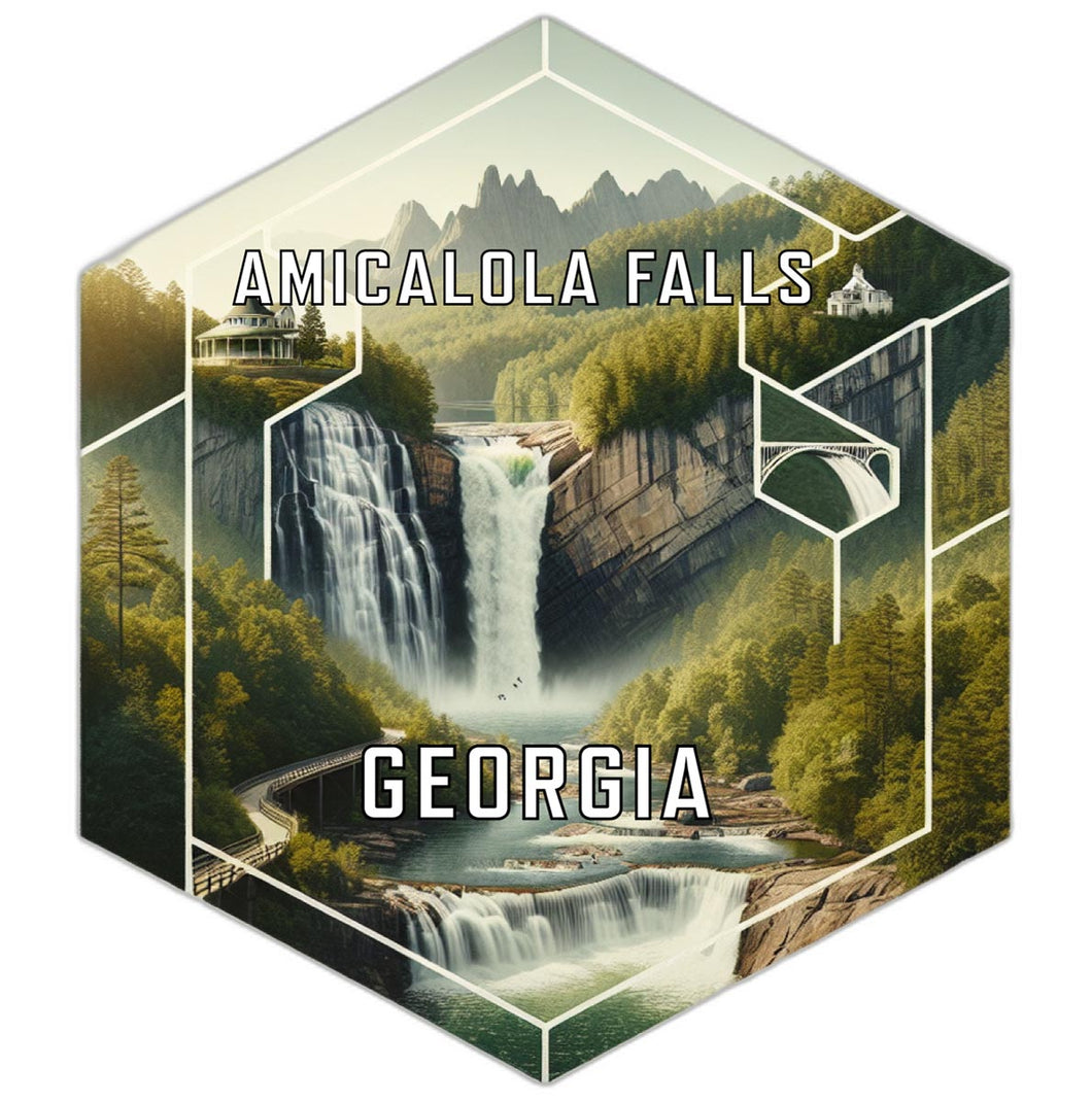 Amicalola Falls Georgia Souvenir Travel Destination Die Cut Hexagon Fridge Magnet 2-Inch