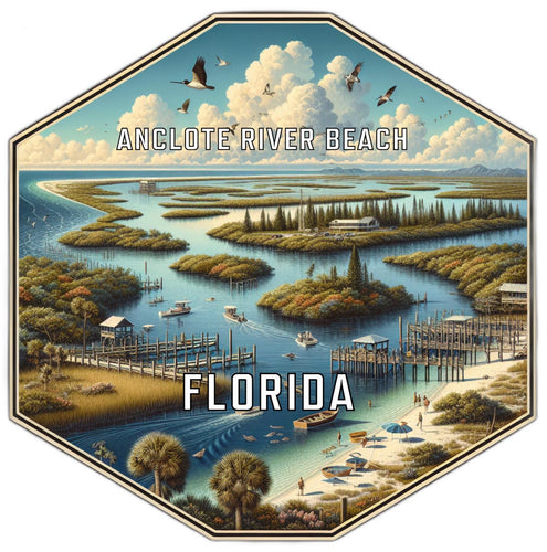 Anclote River Beach Florida Souvenir Travel Destination Die Cut Hexagon Fridge Magnet 2-Inch