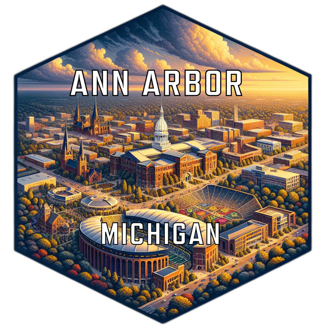 Ann Arbor Michigan Souvenir Travel Destination Die Cut Hexagon Fridge Magnet 2-Inch
