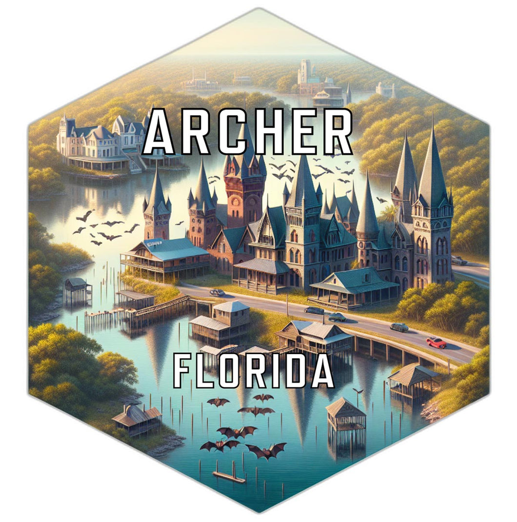 Archer Florida Souvenir Travel Destination Die Cut Hexagon Fridge Magnet 2-Inch