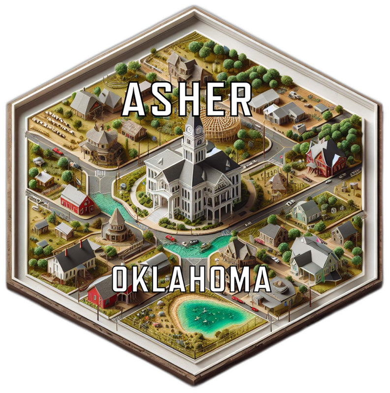 Asher Oklahoma Souvenir Travel Destination Die Cut Hexagon Fridge Magnet 6-Inch