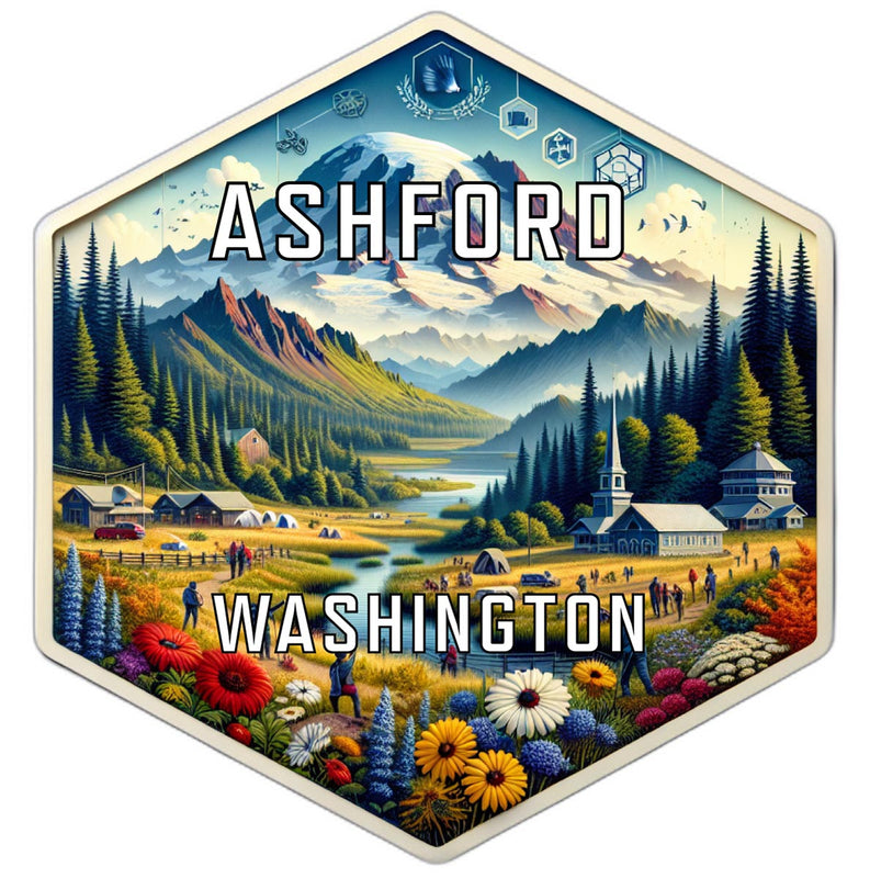 Ashford Washington Souvenir Travel Destination Die Cut Hexagon Fridge Magnet 2-Inch