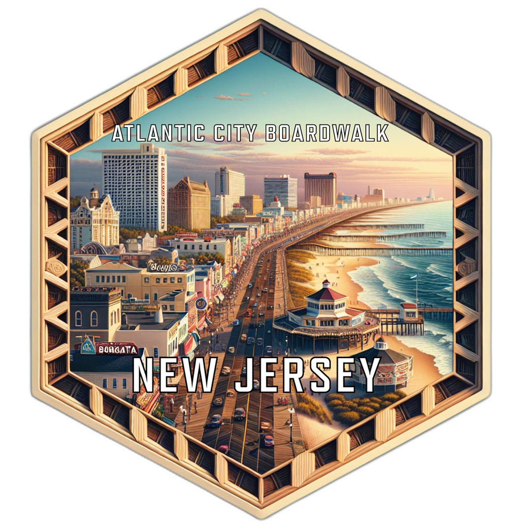 Atlantic City Boardwalk New Jersey Souvenir Travel Destination Die Cut Hexagon Fridge Magnet 2-Inch