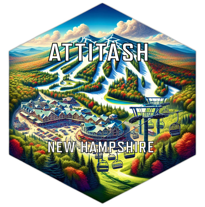 Attitash New Hampshire Souvenir Travel Destination Die Cut Hexagon Fridge Magnet 2-Inch