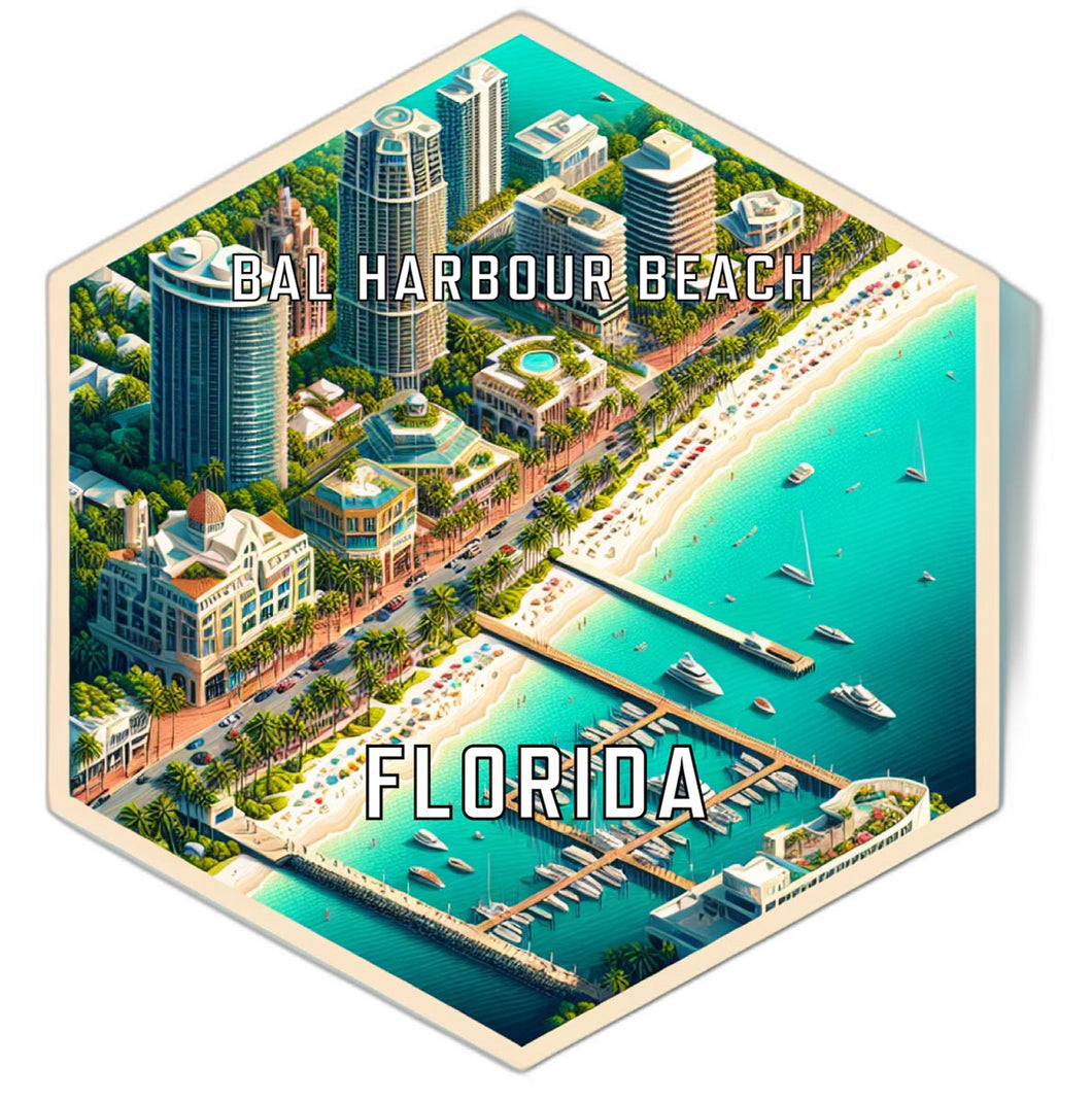 Bal Harbour Beach Florida Souvenir Travel Destination Die Cut Hexagon Fridge Magnet 2-Inch