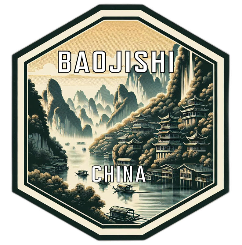 Baojishi China Souvenir Travel Destination Die Cut Hexagon Fridge Magnet 2-Inch
