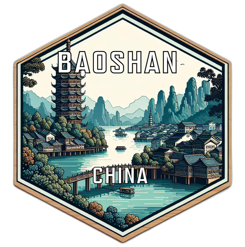 Baoshan China Souvenir Travel Destination Die Cut Hexagon Fridge Magnet 6-Inch