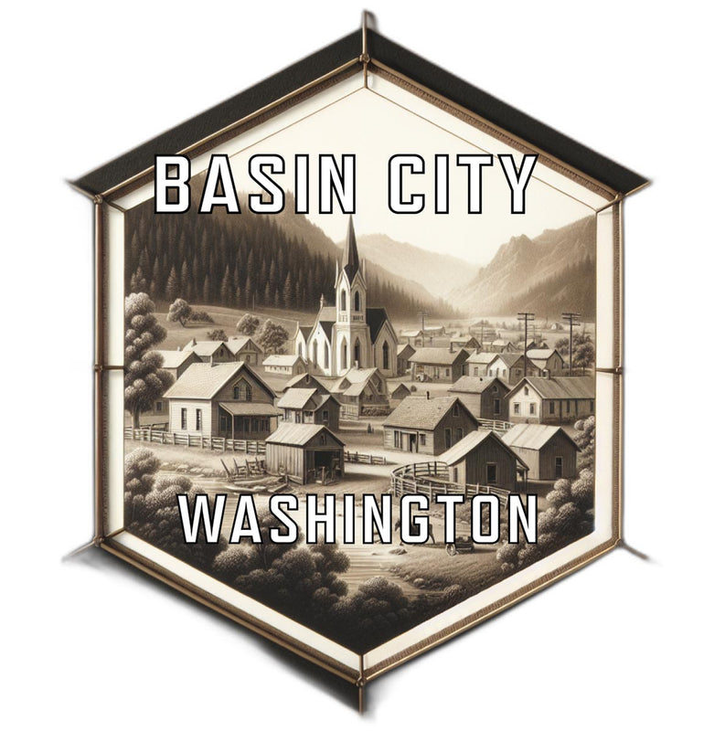 Basin City Washington Souvenir Travel Destination Die Cut Hexagon Fridge Magnet 2-Inch