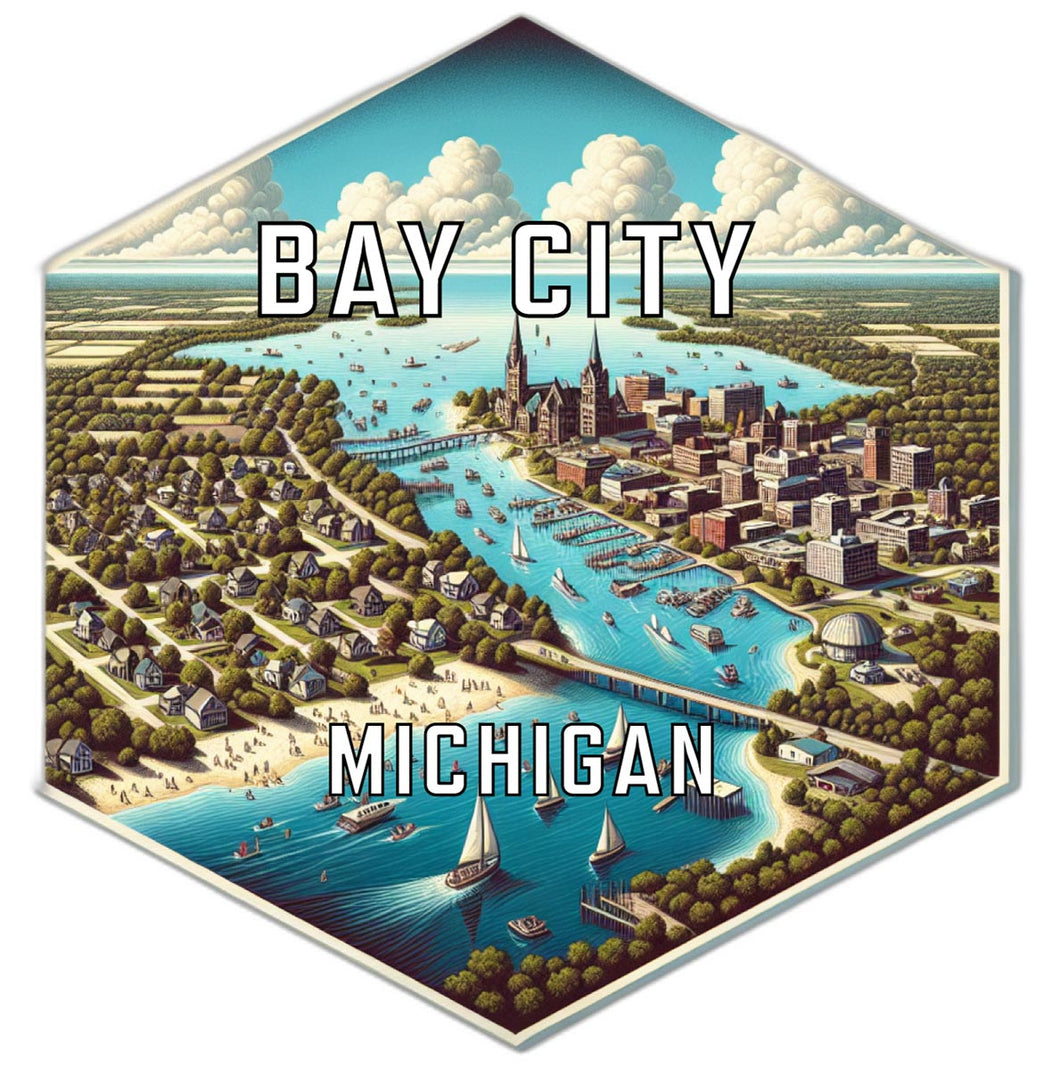 Bay City Michigan Souvenir Travel Destination Die Cut Hexagon Fridge Magnet 6-Inch