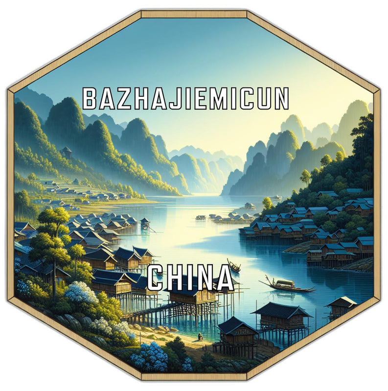 Bazhajiemicun China Souvenir Travel Destination Die Cut Hexagon Fridge Magnet 2-Inch