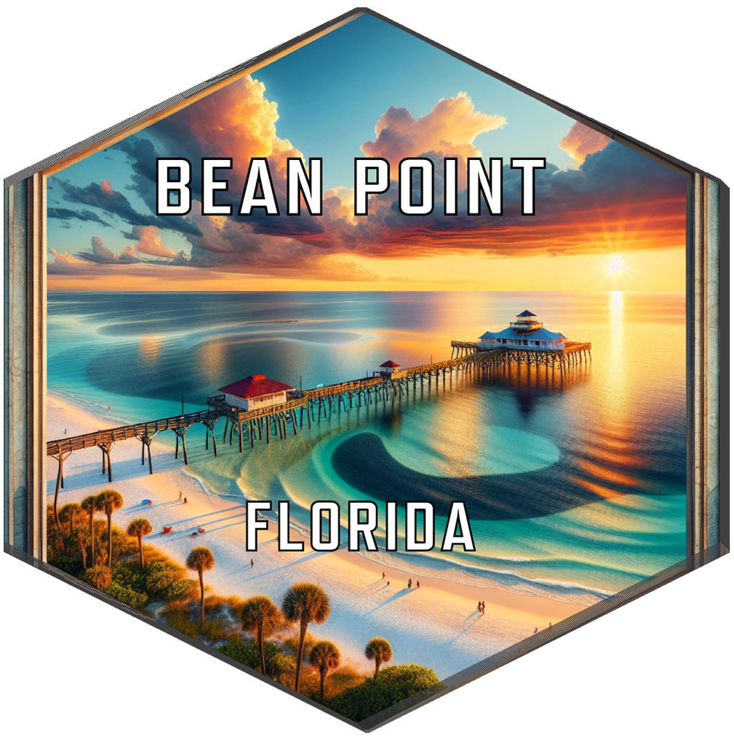 Bean Point Florida Souvenir Travel Destination Die Cut Hexagon Fridge Magnet 6-Inch