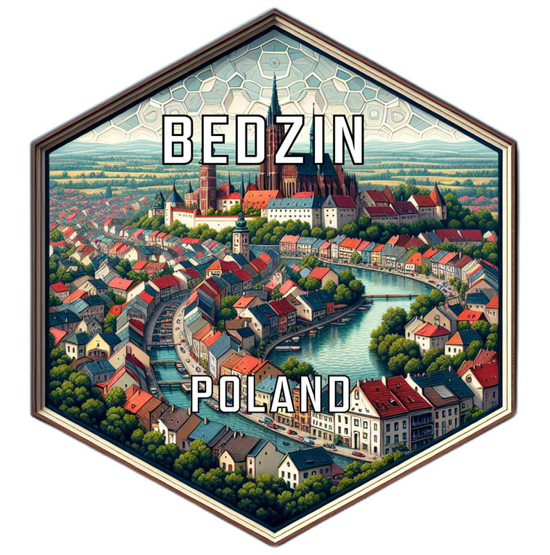 Bedzin Poland Souvenir Travel Destination Die Cut Hexagon Fridge Magnet 2-Inch