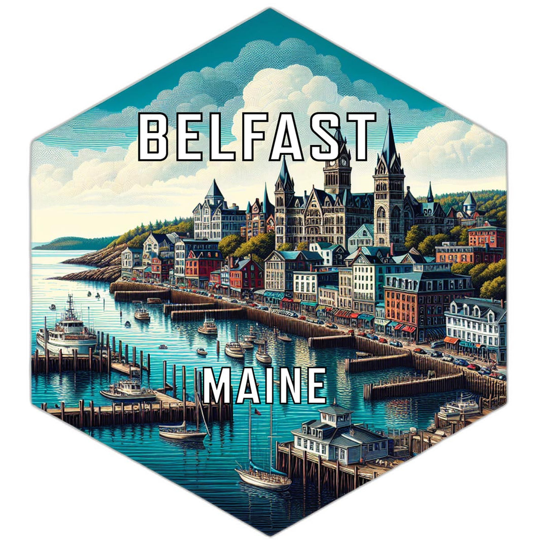 Belfast Maine Souvenir Travel Destination Die Cut Hexagon Fridge Magnet 6-Inch