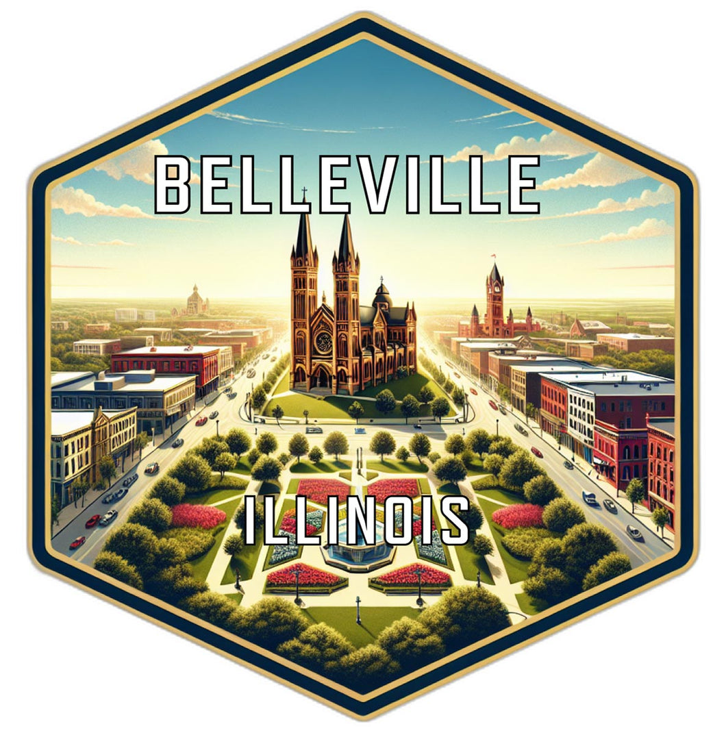 Belleville Illinois Souvenir Travel Destination Die Cut Hexagon Fridge Magnet 2-Inch
