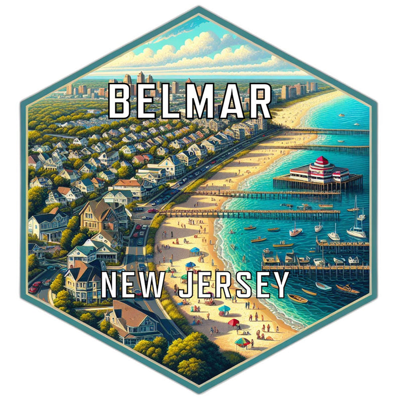 Belmar New Jersey Souvenir Travel Destination Die Cut Hexagon Fridge Magnet 2-Inch