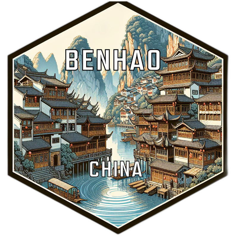 Benhao China Souvenir Travel Destination Die Cut Hexagon Fridge Magnet 2-Inch