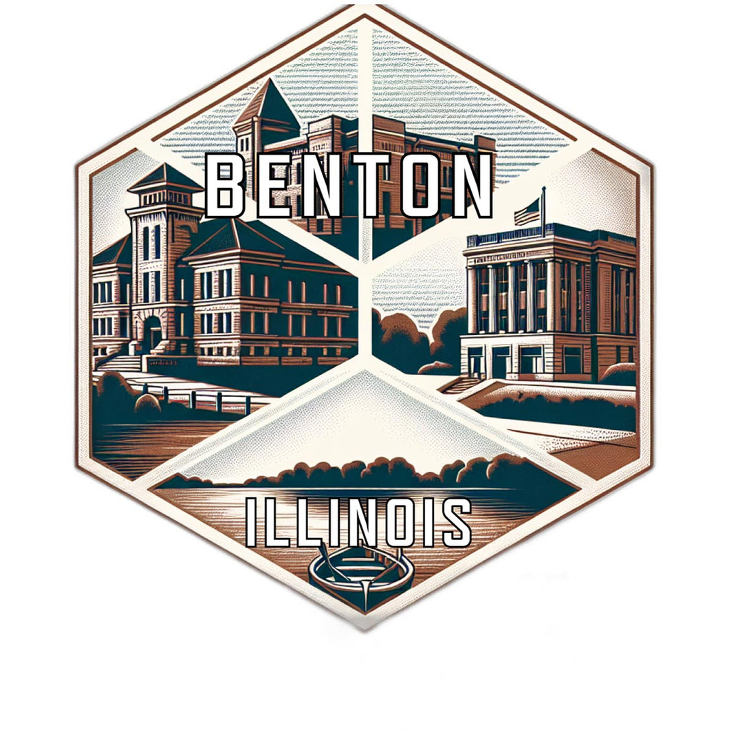 Benton Illinois Souvenir Travel Destination Die Cut Hexagon Fridge Magnet 2-Inch