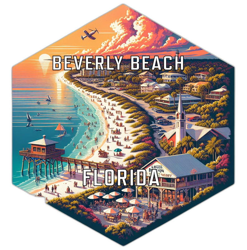 Beverly Beach Florida Souvenir Travel Destination Die Cut Hexagon Fridge Magnet 2-Inch